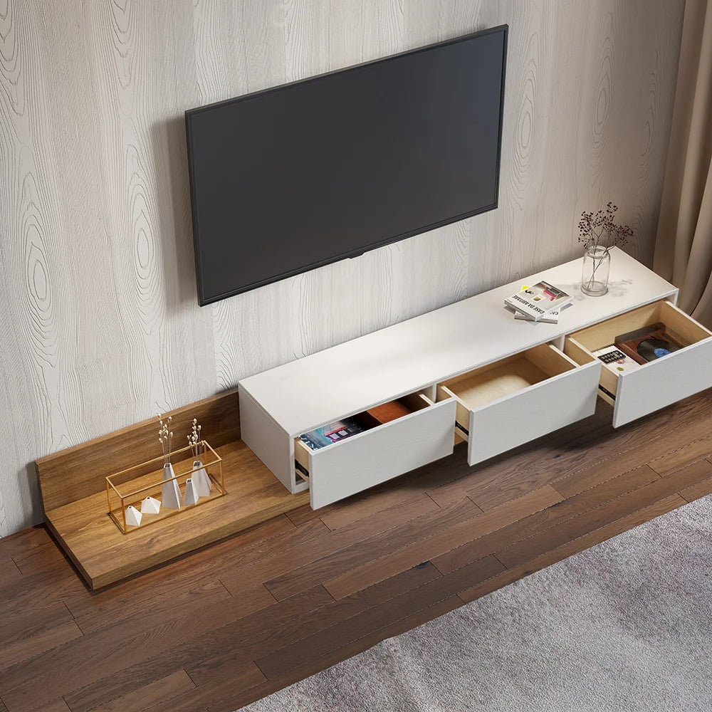 Ensemble Table Basse et Meuble TV Extensible avec Tiroirs