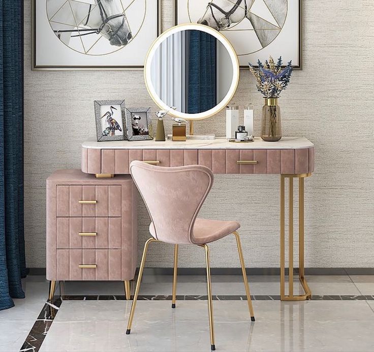 Coiffeuse Moderne 5 Tiroirs + Tabouret et Miroir