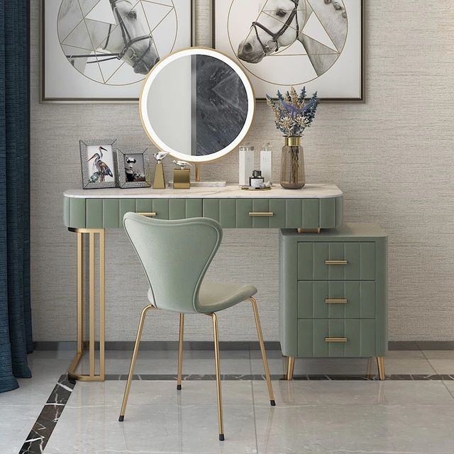 Coiffeuse Moderne 5 Tiroirs + Tabouret et Miroir