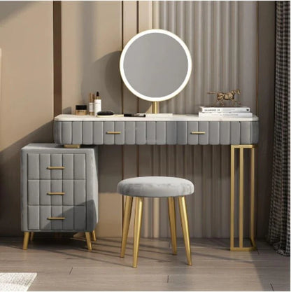 Coiffeuse Moderne 5 Tiroirs + Tabouret et Miroir