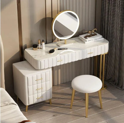Coiffeuse Moderne 5 Tiroirs + Tabouret et Miroir