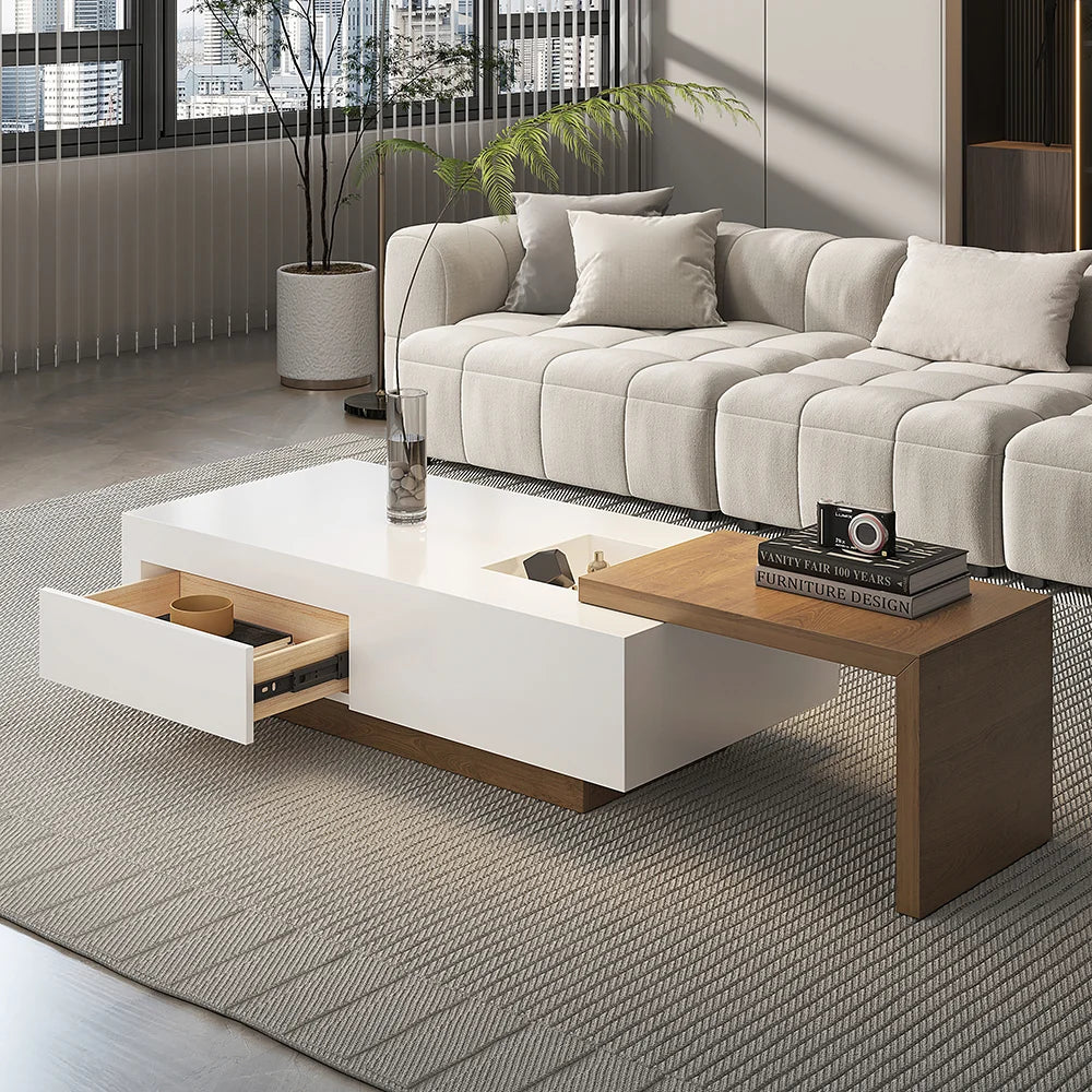 Ensemble Table Basse et Meuble TV Extensible avec Tiroirs