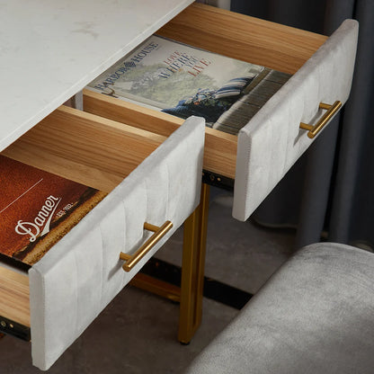 Coiffeuse Moderne 5 Tiroirs + Tabouret et Miroir