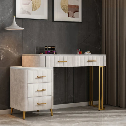 Coiffeuse Moderne 5 Tiroirs + Tabouret et Miroir