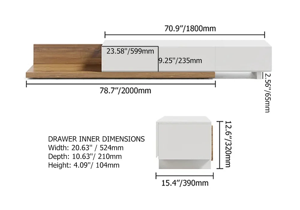 Ensemble Table Basse et Meuble TV Extensible avec Tiroirs