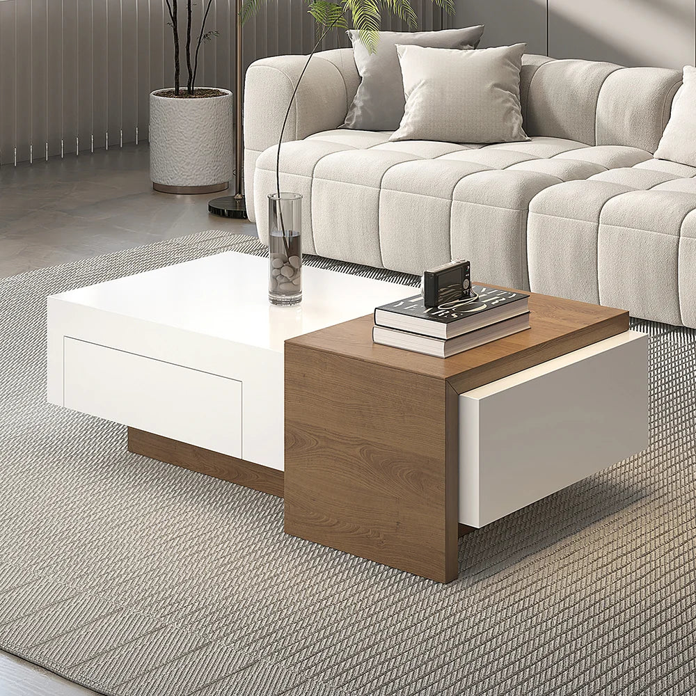 Ensemble Table Basse et Meuble TV Extensible avec Tiroirs