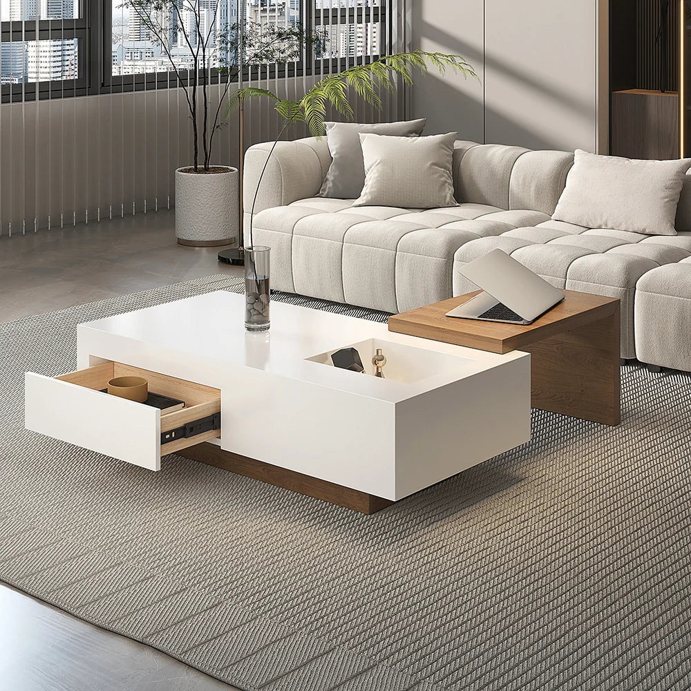 Ensemble Table Basse et Meuble TV Extensible avec Tiroirs