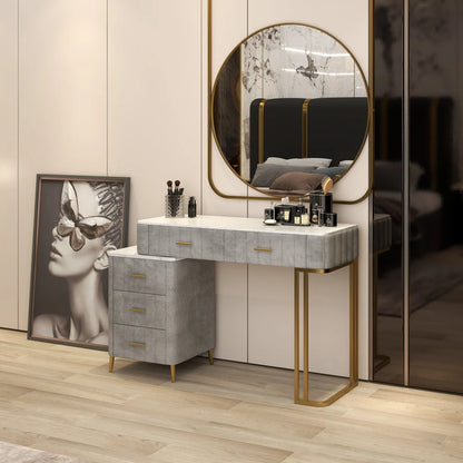 Coiffeuse Moderne 5 Tiroirs + Tabouret et Miroir