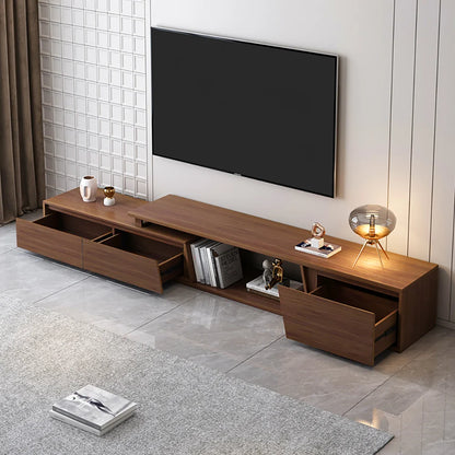 Meuble TV Extensible en Noyer avec Tables Basses Rondes
