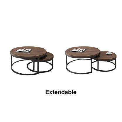 Meuble TV Extensible en Noyer avec Tables Basses Rondes