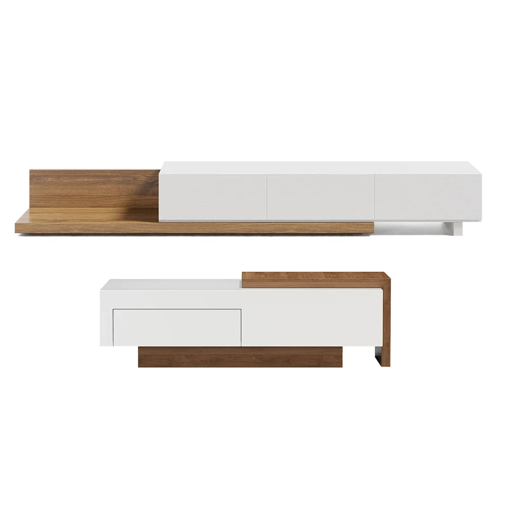 Ensemble Table Basse et Meuble TV Extensible avec Tiroirs