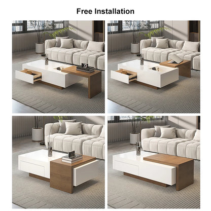 Ensemble Table Basse et Meuble TV Extensible avec Tiroirs